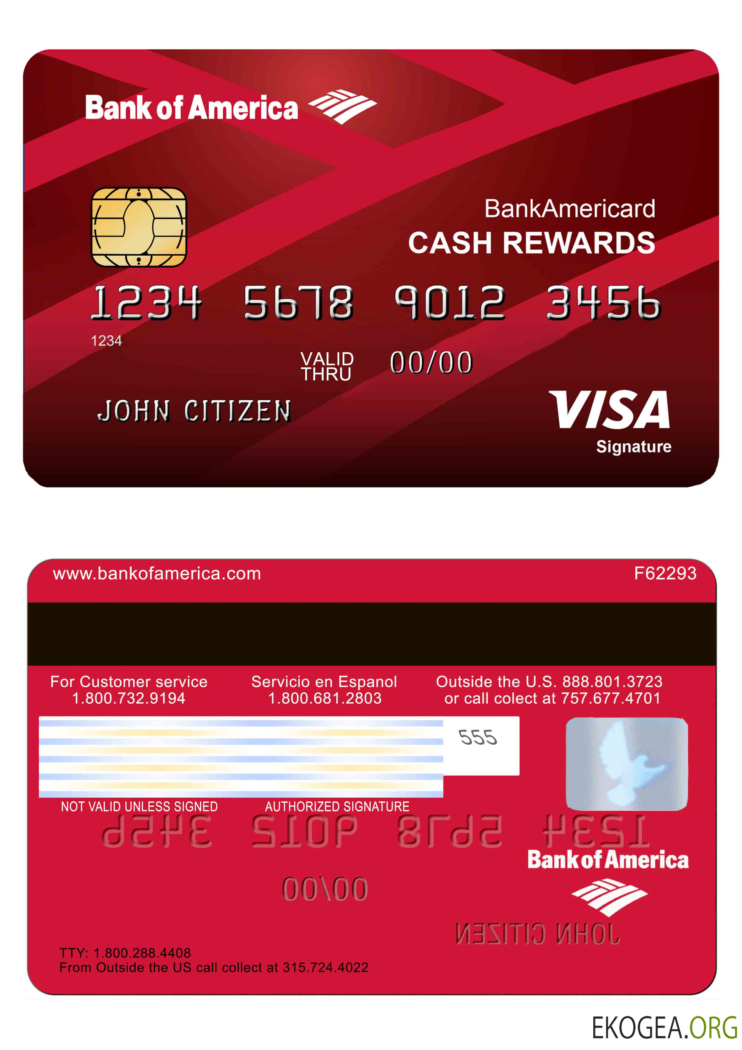 Carte Visa 1 de la Bank of America des États Unis
